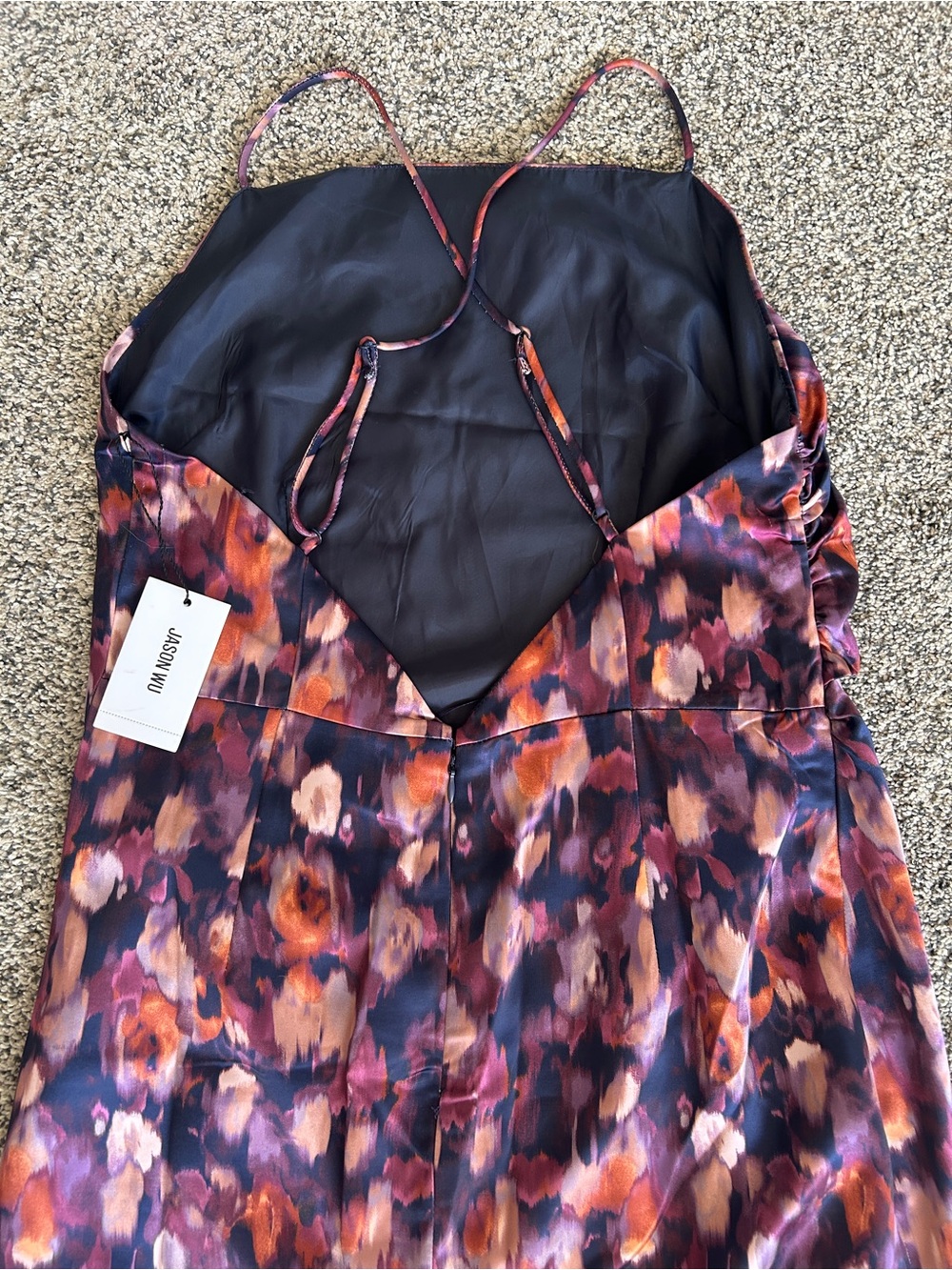 Jason Wu NWT Satin Watercolor Floral Midi Dress, Eggplant Purple, Size Medium - Picture 8 of 11